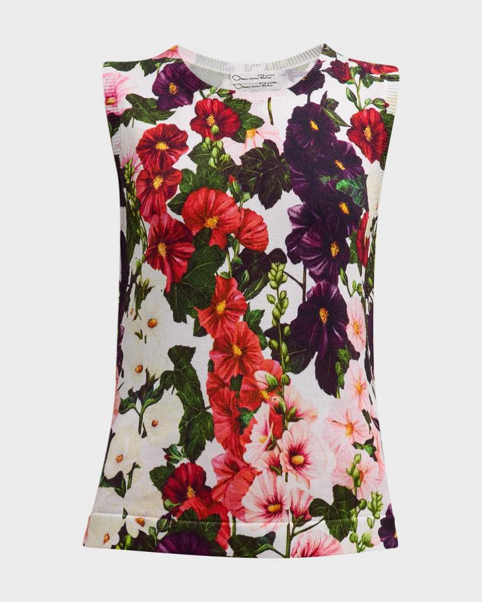Hollyhocks Print Tank Top